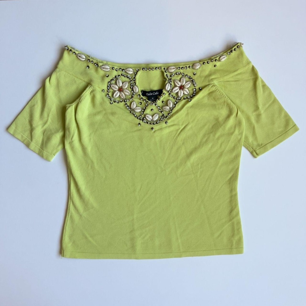Dolce Cabo Y2K Embellished Off-the-Shoulder Seashell Top